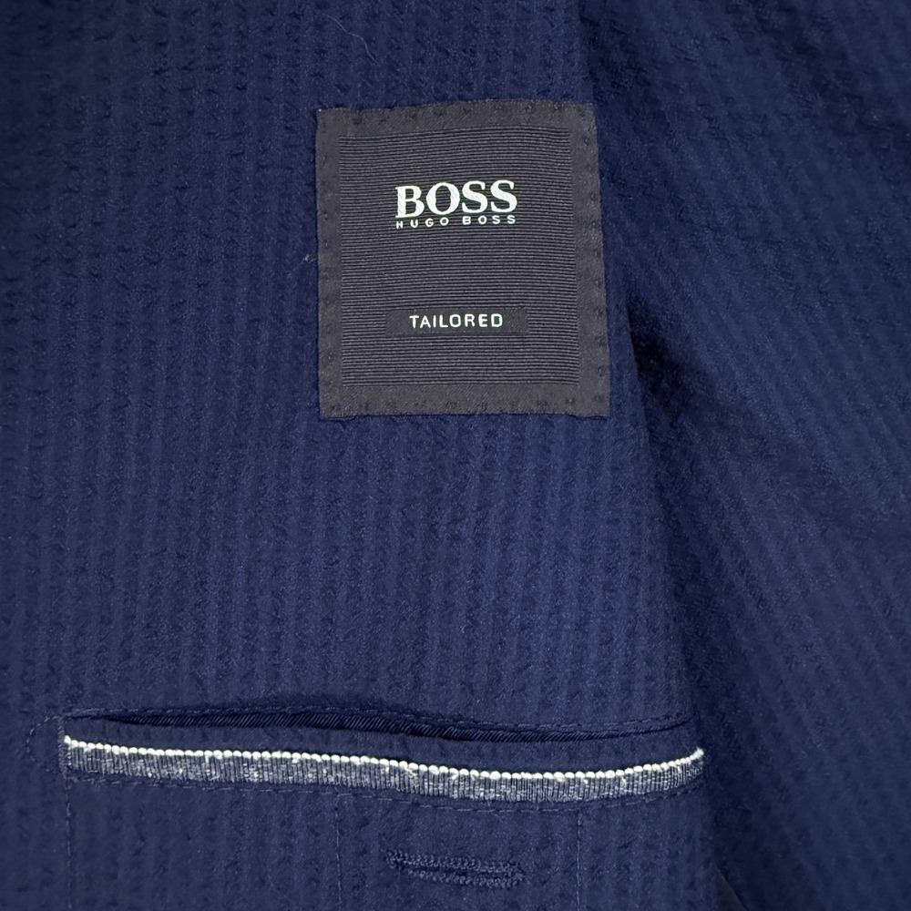 HUGO BOSS-LORO PIANA Silk-Wool Blazer Navy Blue‎ Textured Jacket 38R - Picture 5 of 11